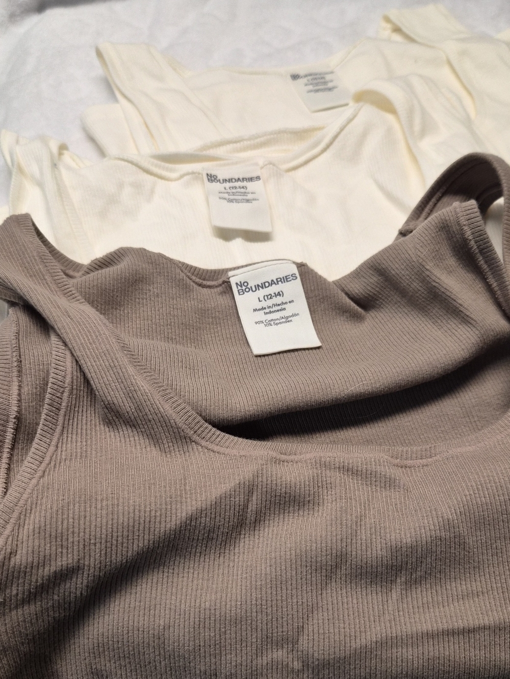 (3) No Boundaries Women's Ribbed Tank Top Set of 3 - Cream & Taupe